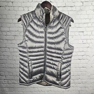 Bernardo Goose Down Puffer Vest Metallic Silver Gray Quilted Zip Up Womens M